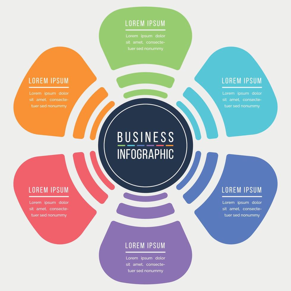 Business Infographic circle design 6 steps, objects, options or elements business information colorful vector