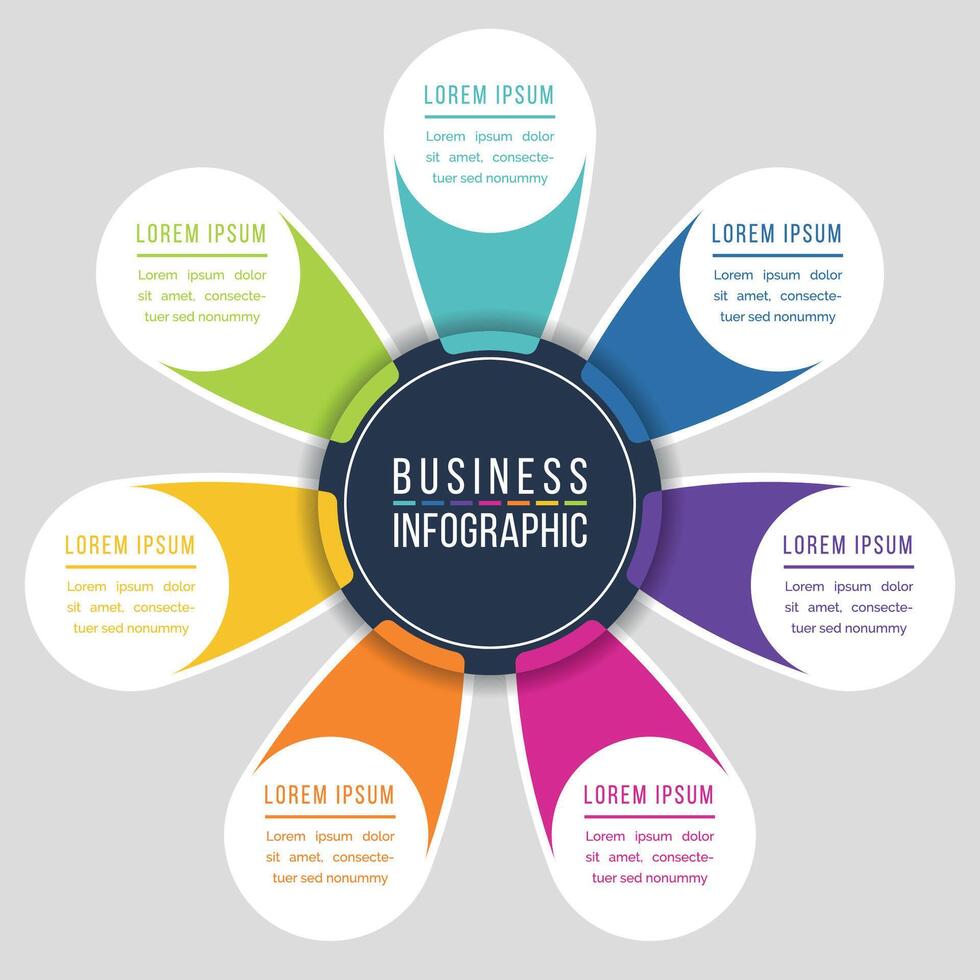 infografía circulo diseño 7 7 pasos, objetos, opciones o elementos negocio información vector