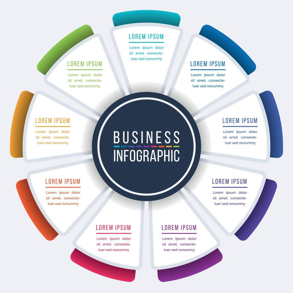 Business Infographic 9 Steps, objects, elements or options infographics design template for business information vector
