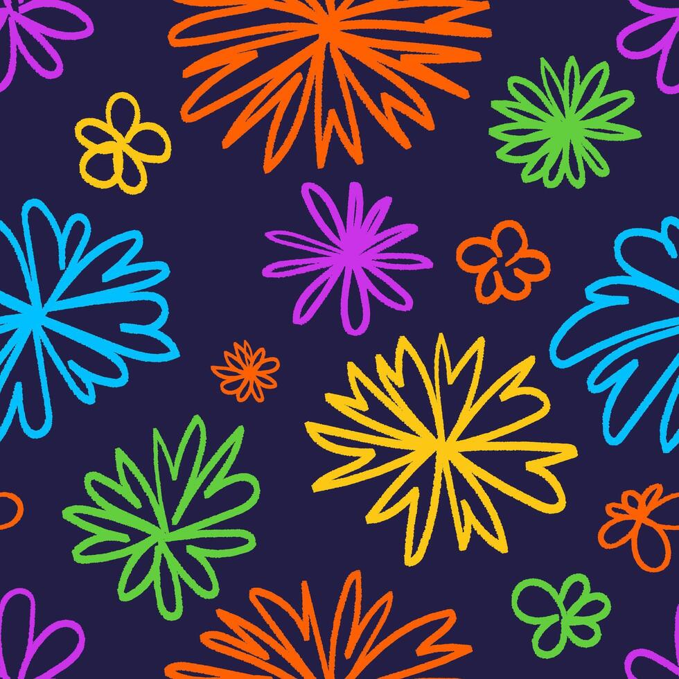 Seamless pattern with hand drawn graphic flower and leaves. Floral design. vector