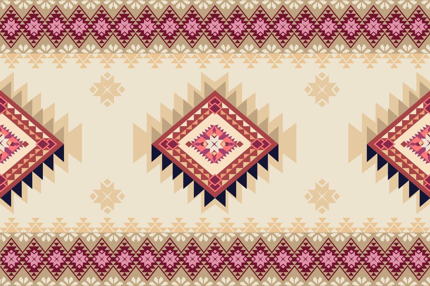 Ethnic tribal traditional geometric rhombus square zig zag shape seamless pattern brown cream color background. Use for fabric, textile, interior decoration elements, upholstery, wrapping. Pro vector