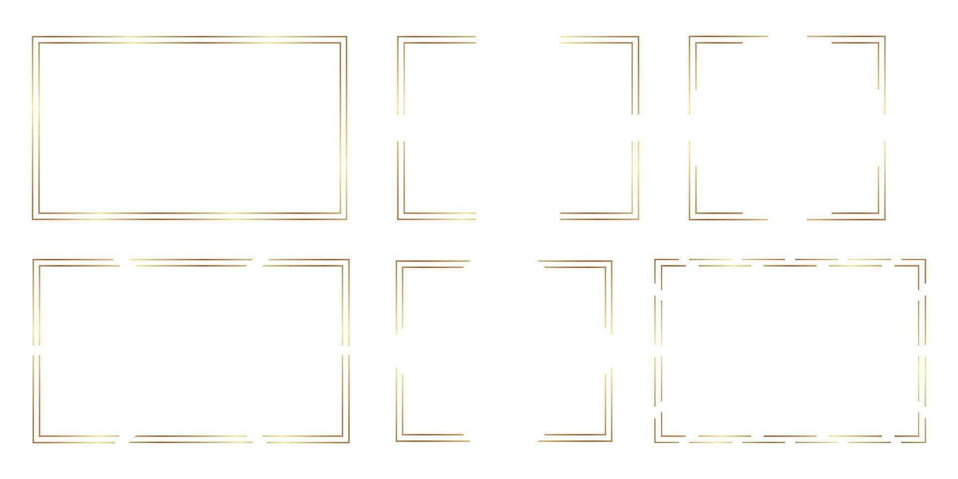 oro brillante brillante marco conjunto aislado en blanco antecedentes. dorado lujo marco variaciones. vector