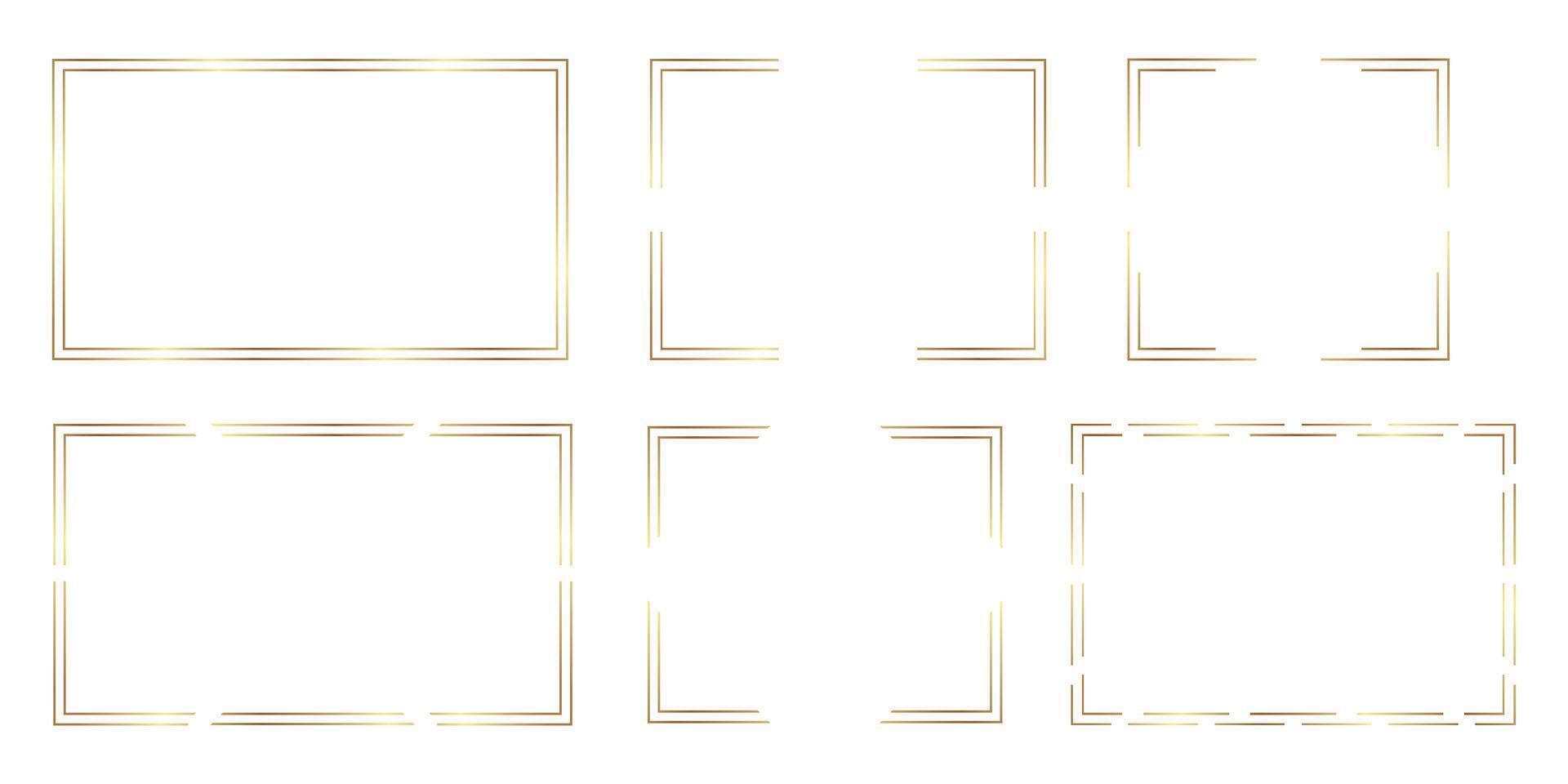 Gold shiny glowing frame set isolated on white background. Golden luxury frame variations. vector
