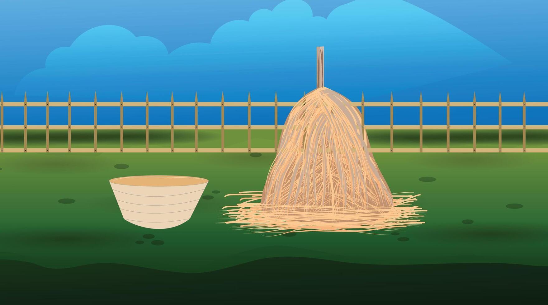 Cow food with green grass and blue sky vector