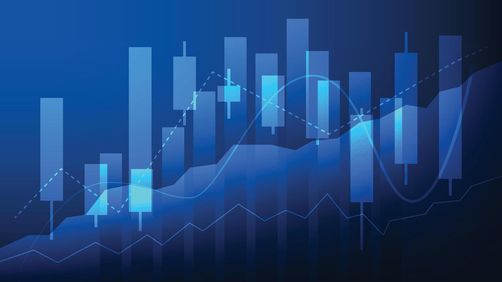 stock market price. candlestick with bar chart on blue background vector