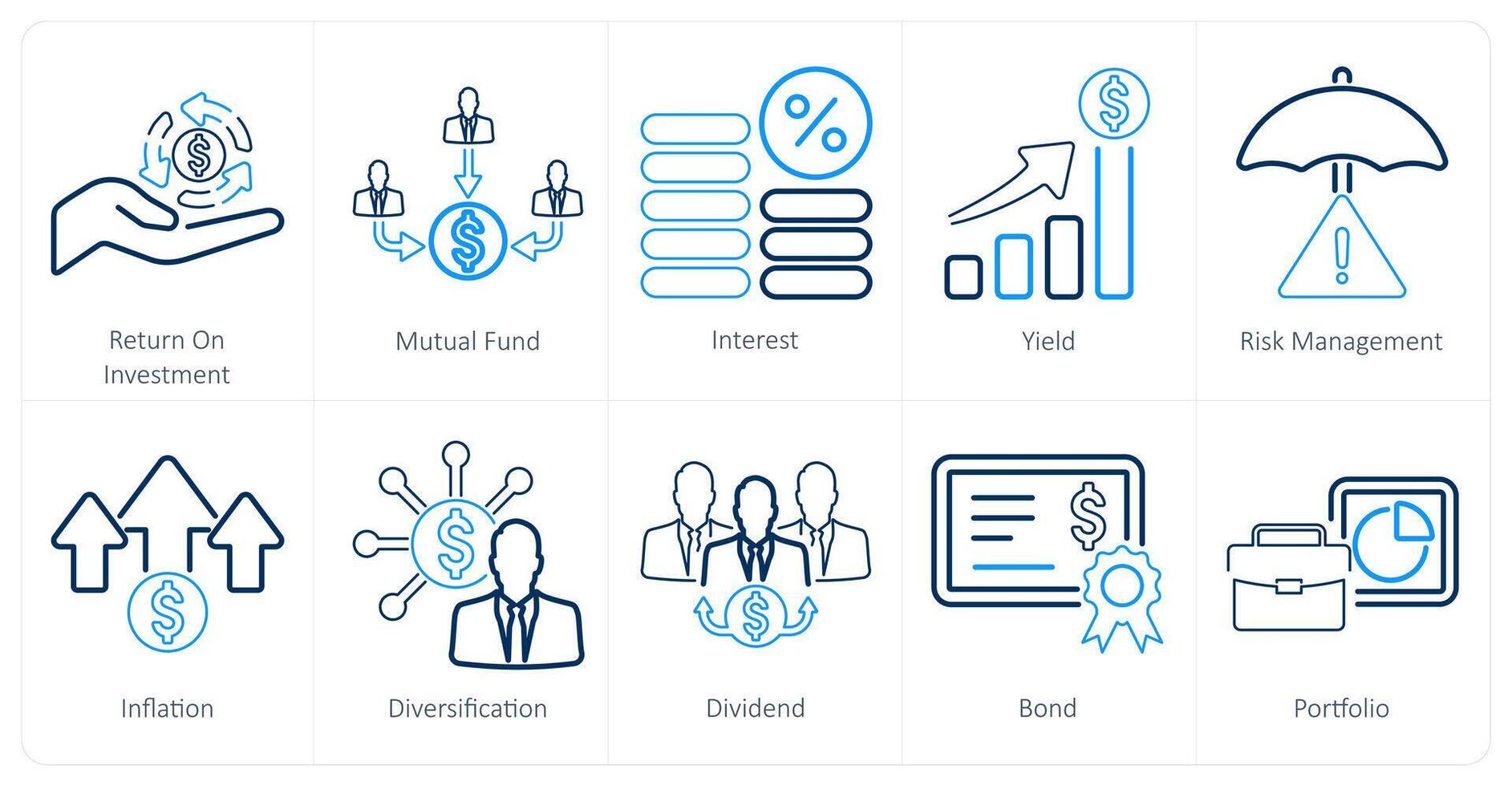 A set of 10 investment icons as return on investment, mutual fund, interest vector