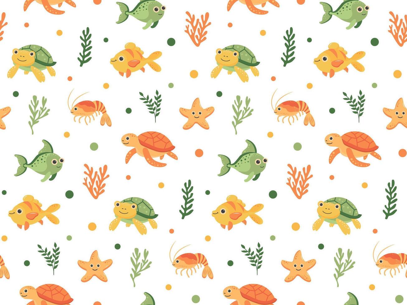 Nautical seamless pattern with cute sea animals. Marine print for fabric and nursery. vector