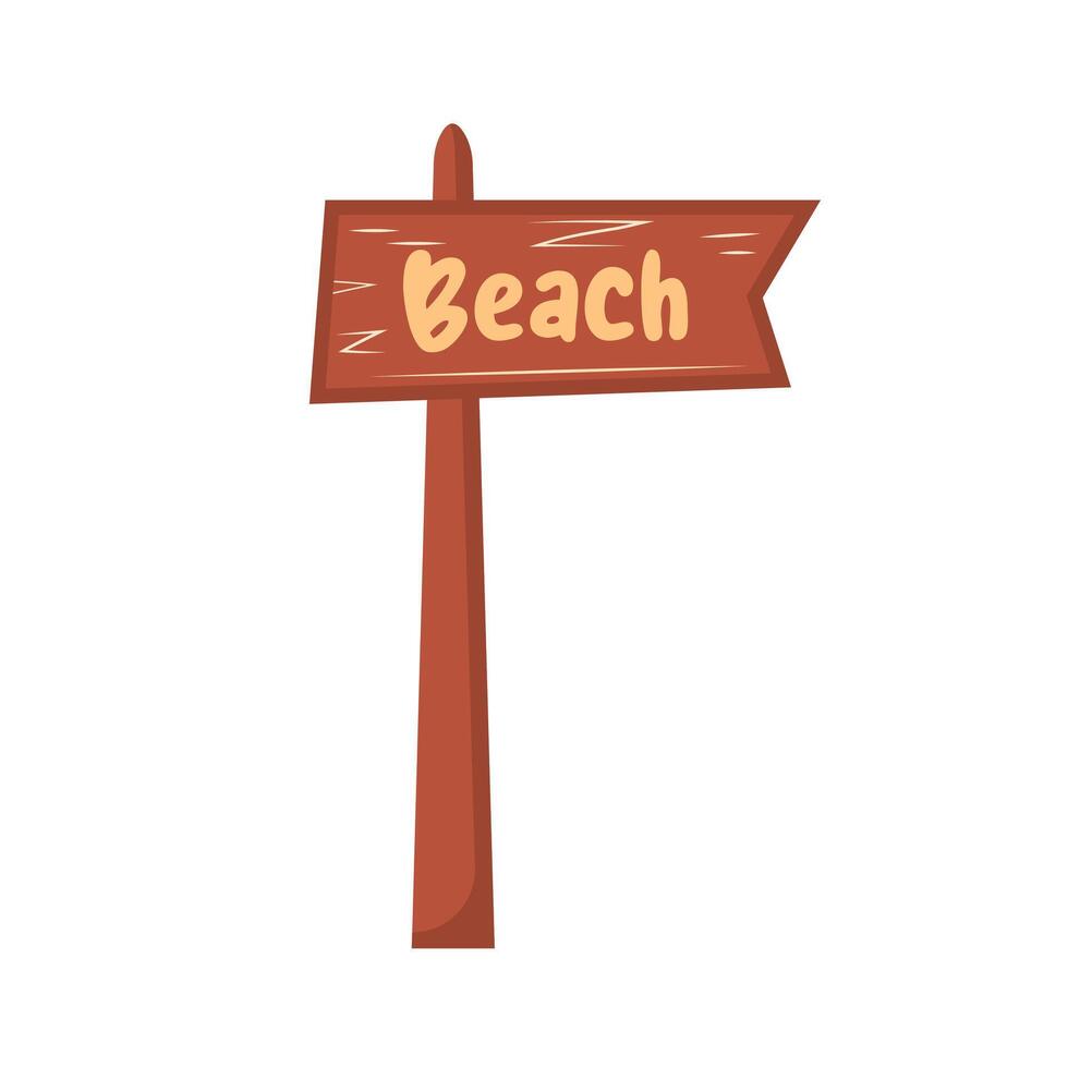 Vintage wooden sign with word beach. Wooden pointer to the beach. Summer symbol vector