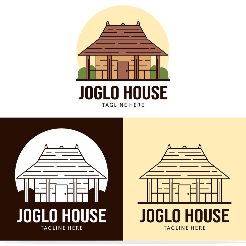 Joglo traditional house design with shadows under the moonlight vector