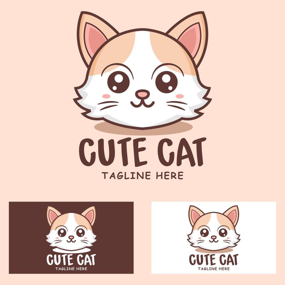 cute cat head logo design vector