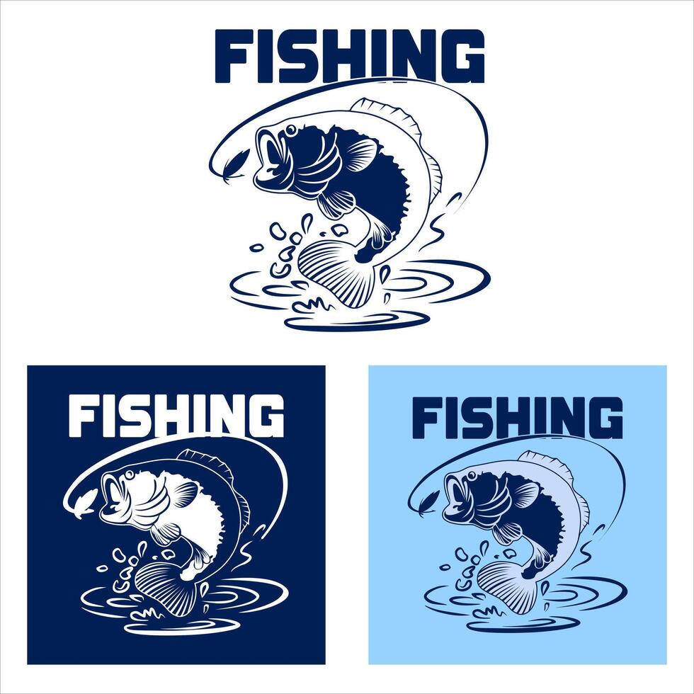 fishing logo design with fish and fishing rod symbols vector