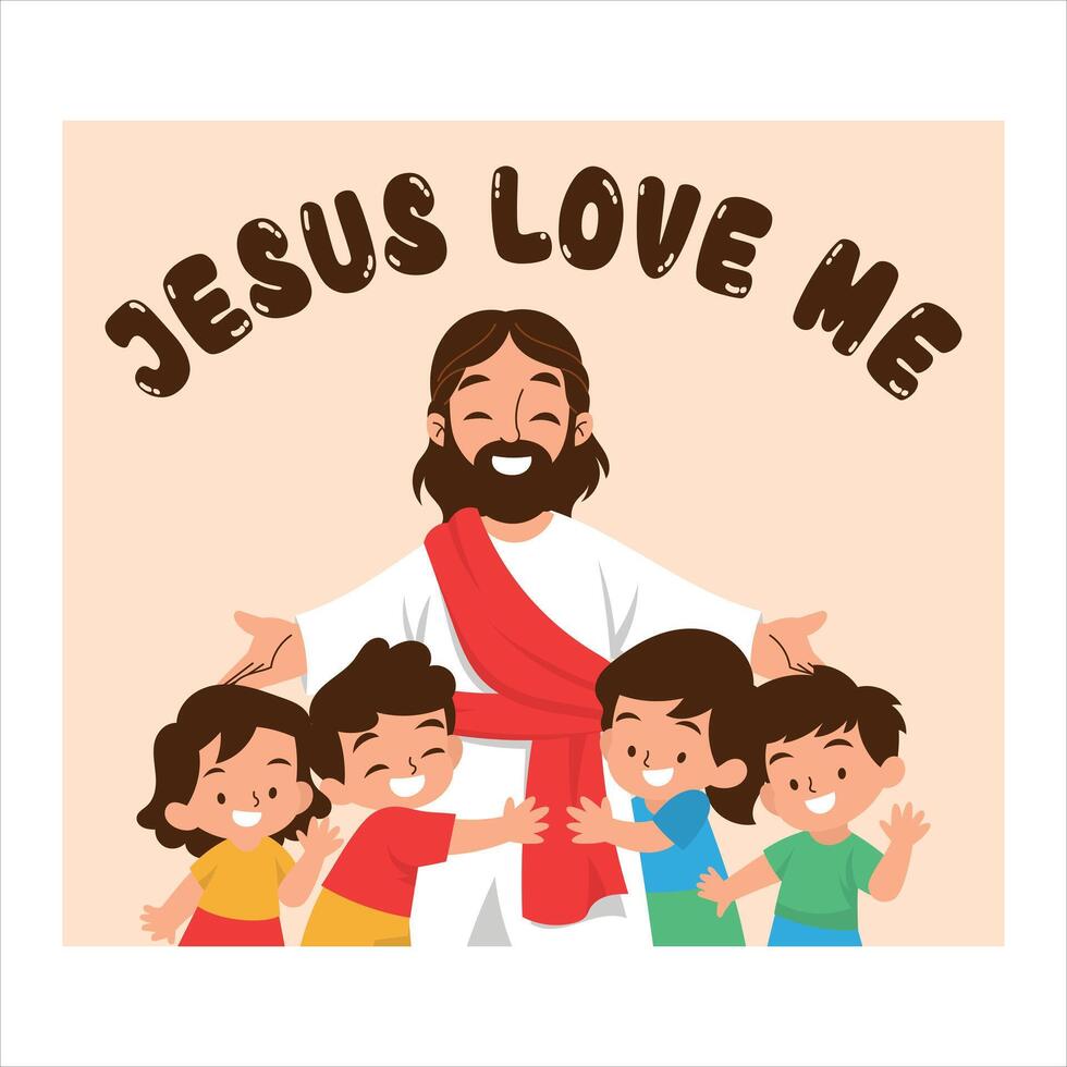 illustration of Jesus hugging children with love vector