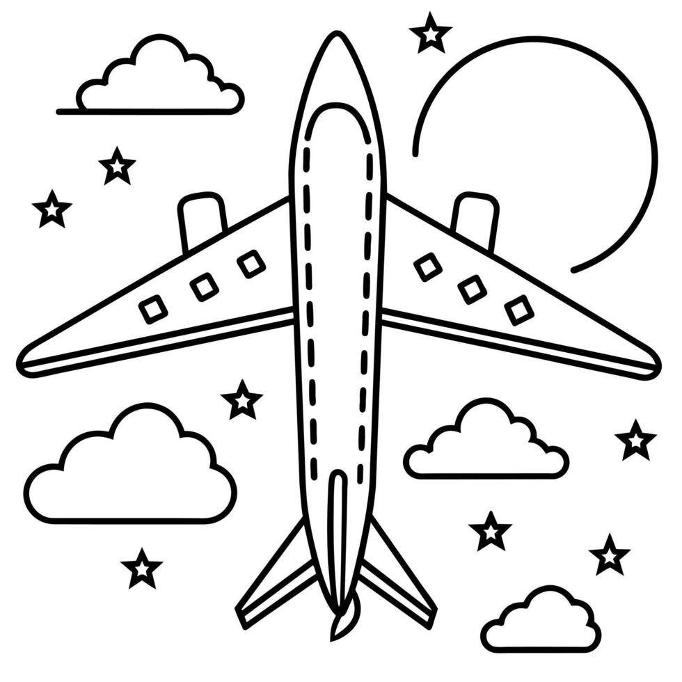 airplane outline illustration digital coloring book page line art drawing vector