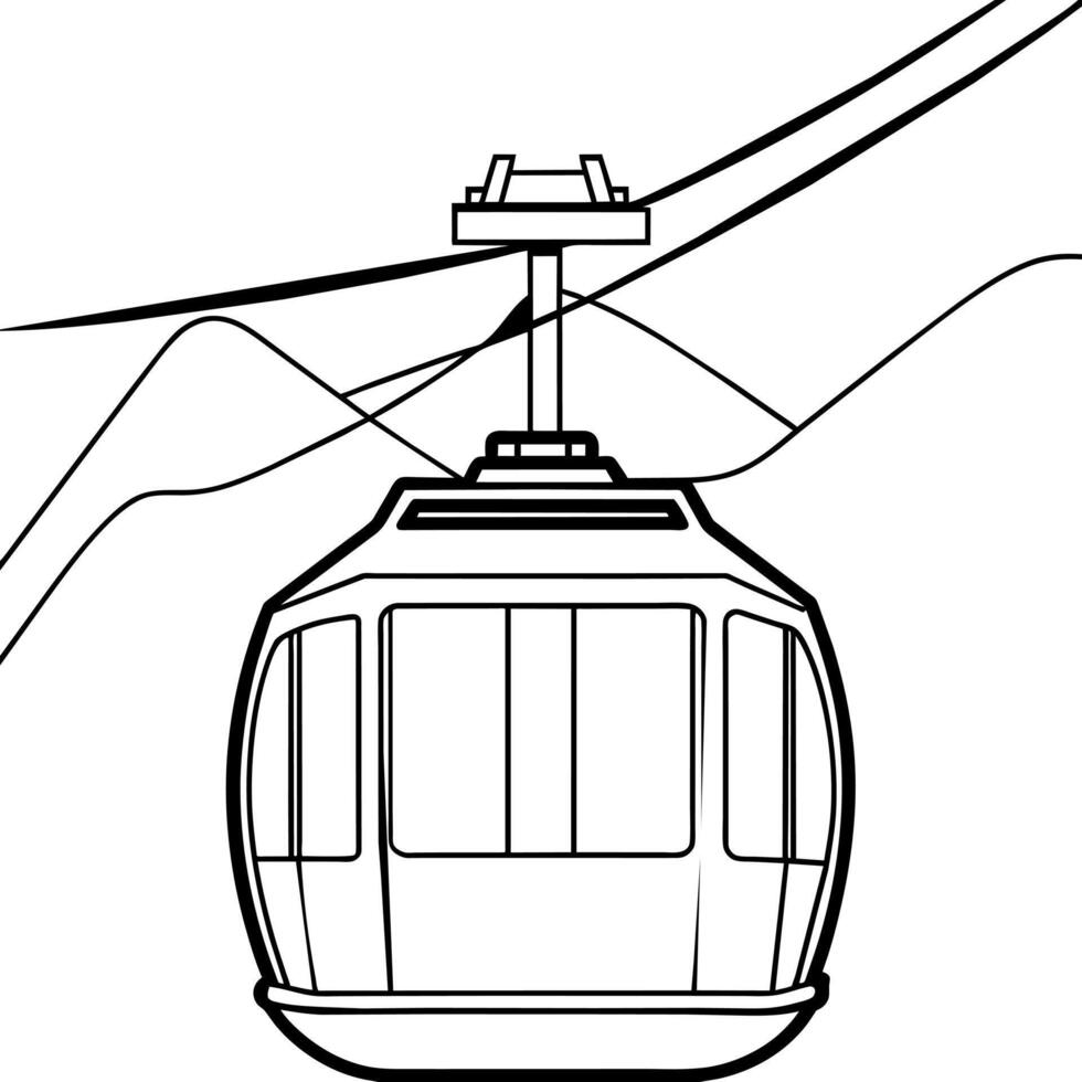 Cable car outline illustration digital coloring book page line art drawing vector