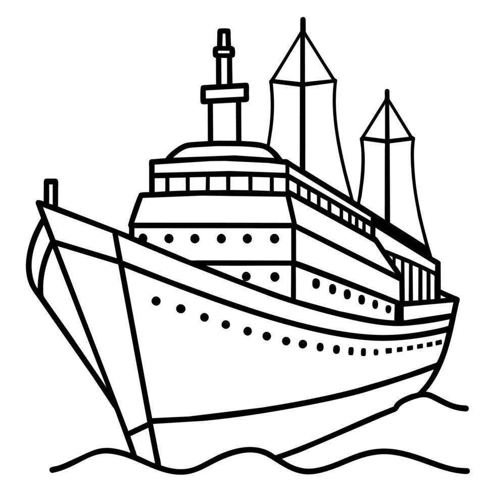ship outline illustration digital coloring book page line art drawing vector