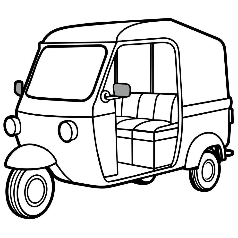 Auto Rickshaw outline illustration digital coloring book page line art drawing vector