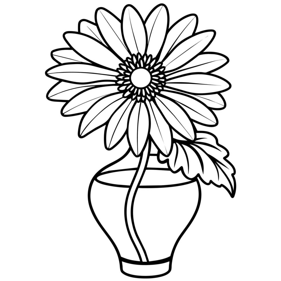 Gerbera flower on the vase outline illustration coloring book page design, Gerbera flower on the vase black and white line art drawing coloring book pages for children and adults vector