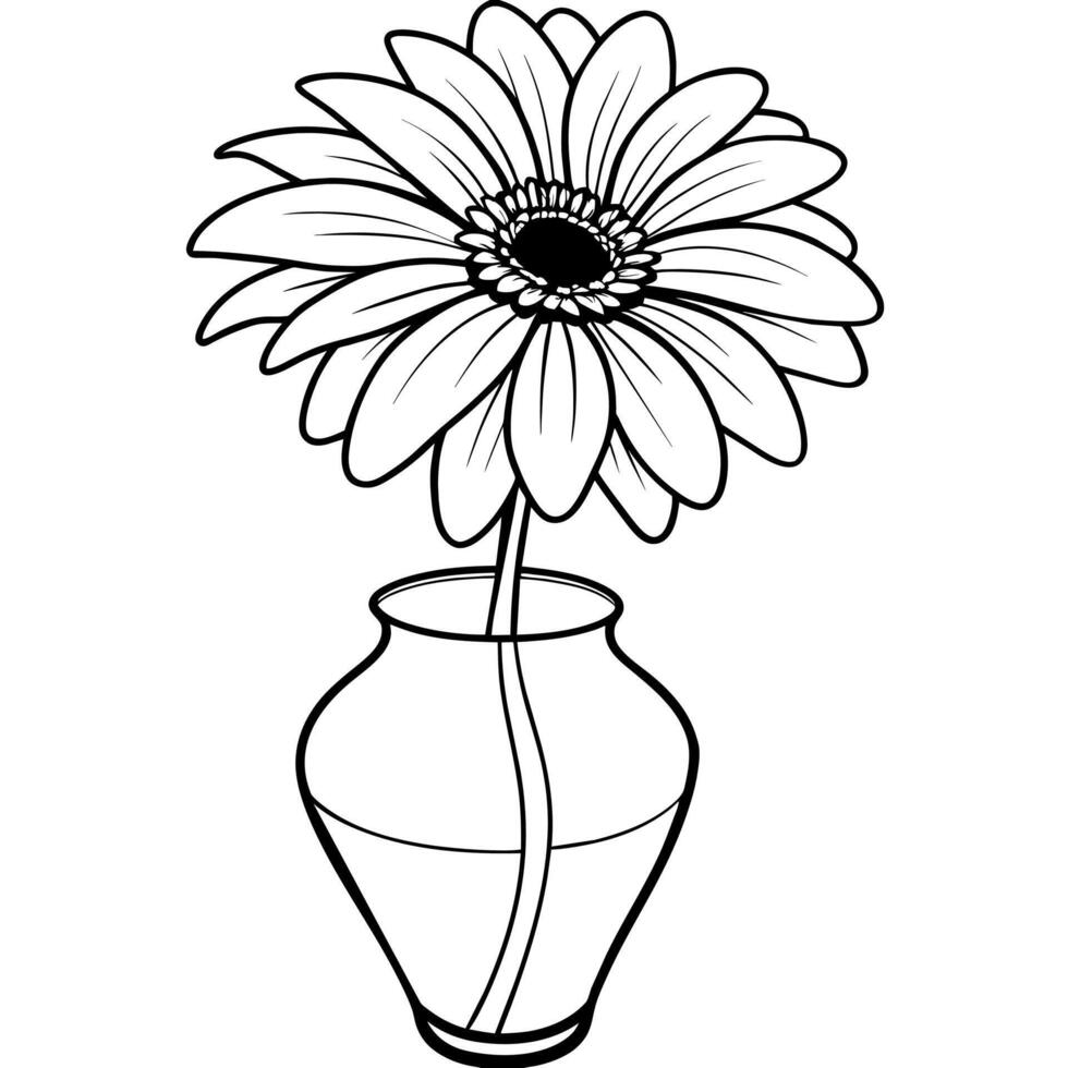 Gerbera flower on the vase outline illustration coloring book page design, Gerbera flower on the vase black and white line art drawing coloring book pages for children and adults vector