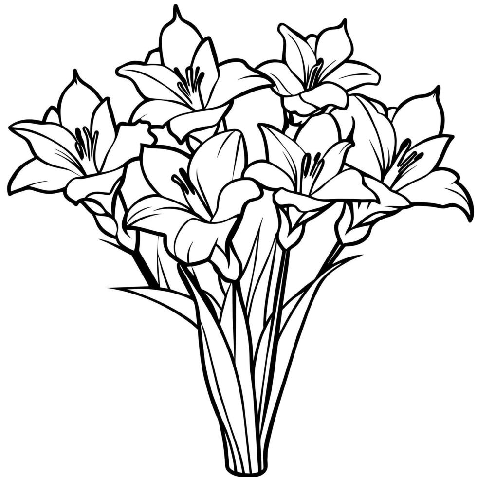 Gladiolus Flower Bouquet outline illustration coloring book page design, Gladiolus Flower Bouquet black and white line art drawing coloring book pages for children and adults vector