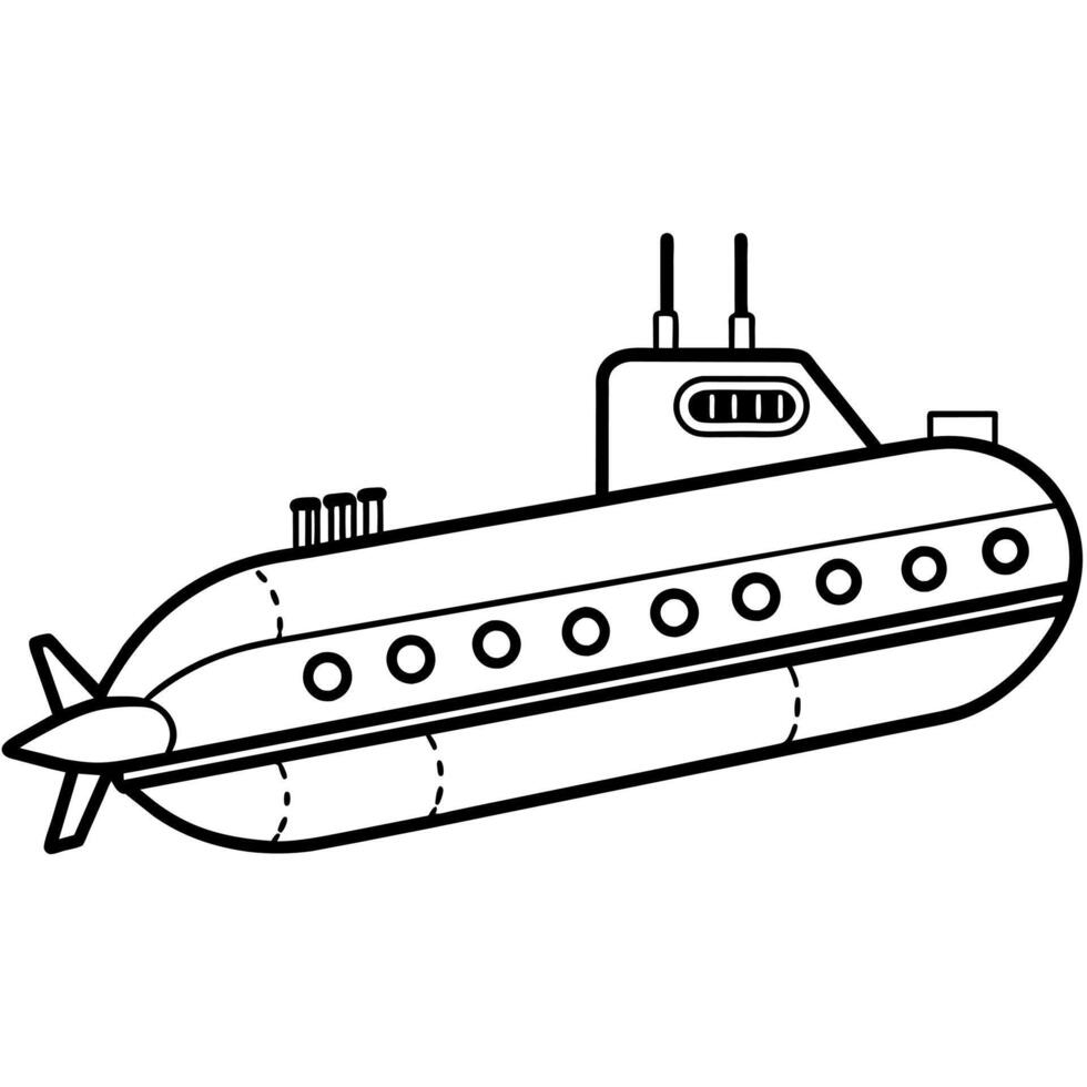 submarine outline coloring book page line art illustration digital drawing vector