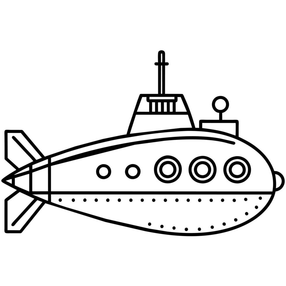 submarine outline coloring book page line art illustration digital drawing vector