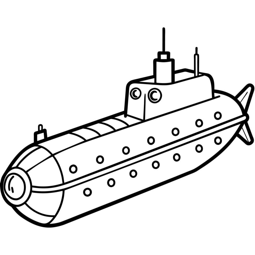 submarine outline coloring book page line art illustration digital drawing vector