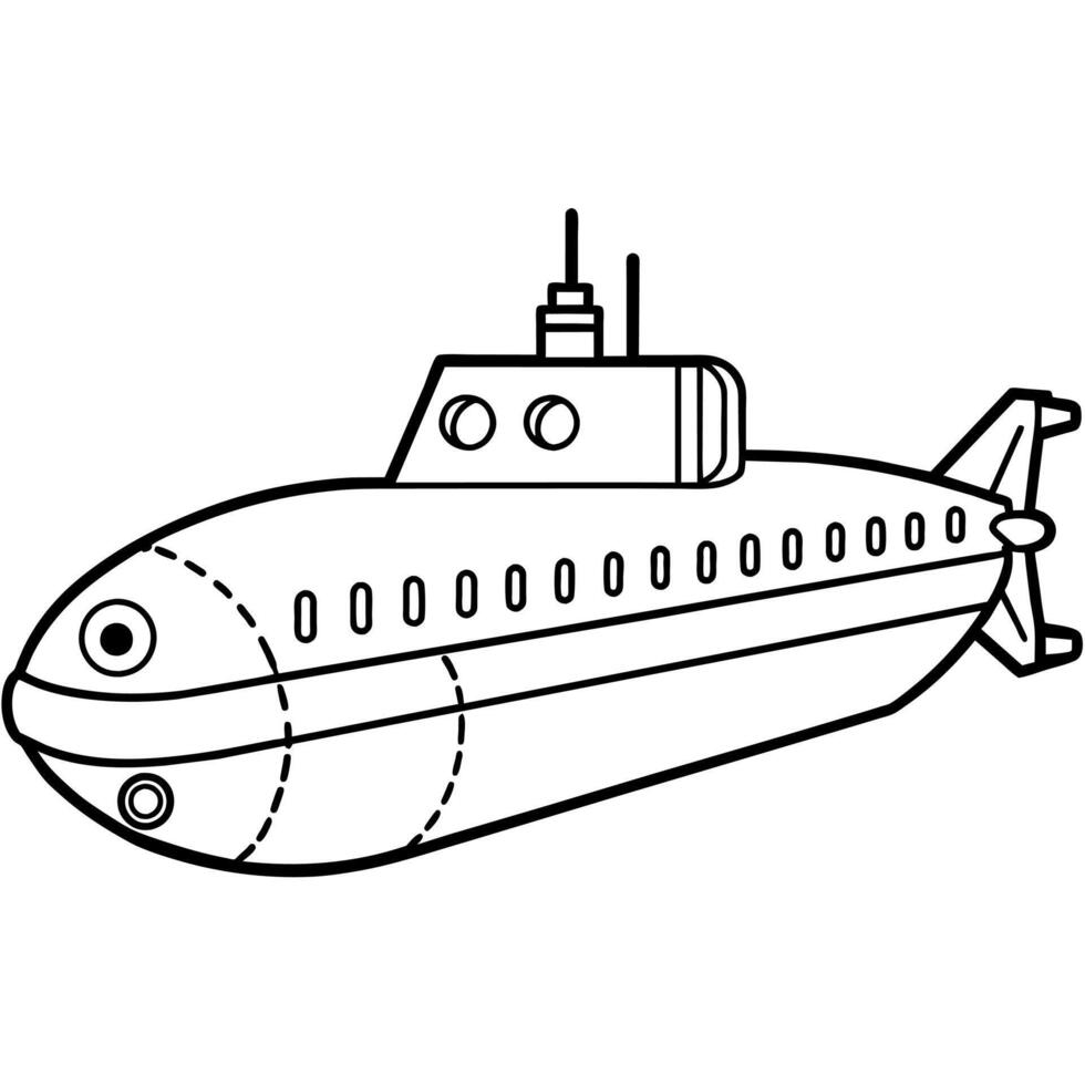 submarine outline coloring book page line art illustration digital drawing vector