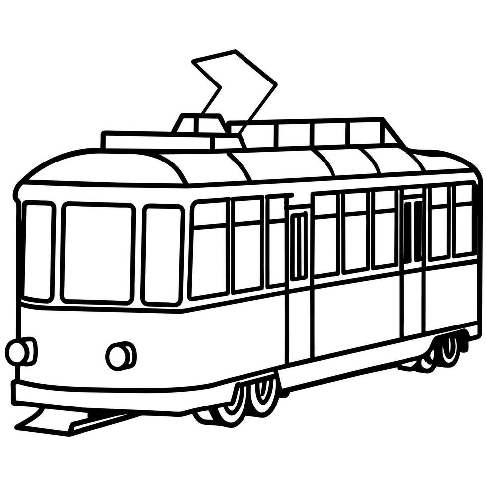 Tram outline coloring book page line art illustration digital drawing vector