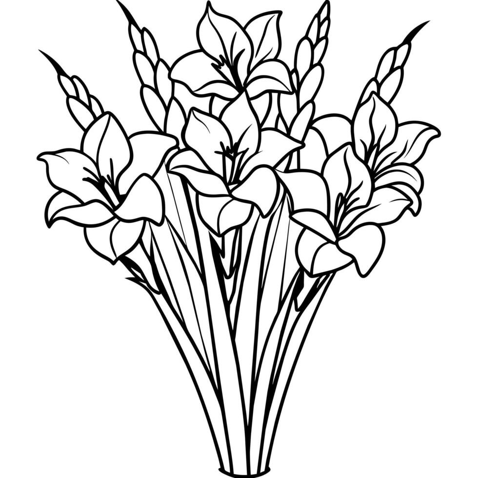 gladiolo flor ramo de flores contorno ilustración colorante libro página diseño, gladiolo flor ramo de flores negro y blanco línea Arte dibujo colorante libro paginas para niños y adultos vector