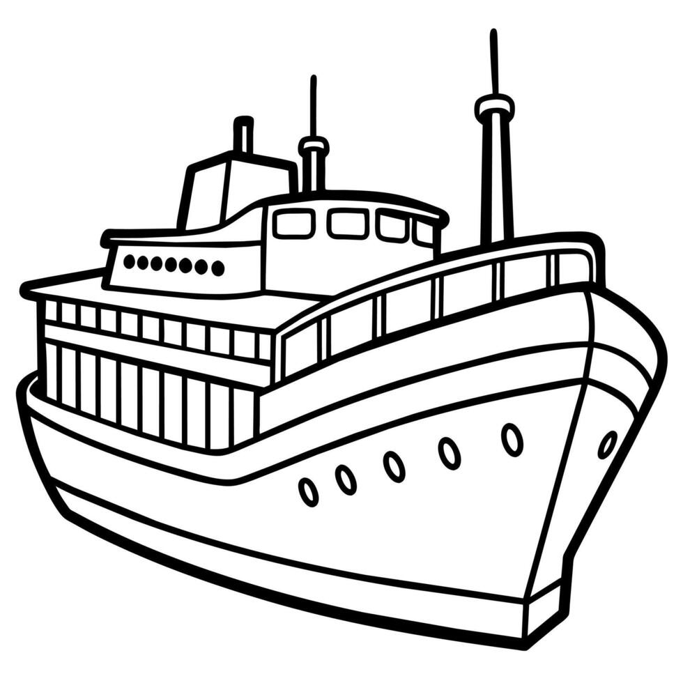 ship outline illustration digital coloring book page line art drawing vector