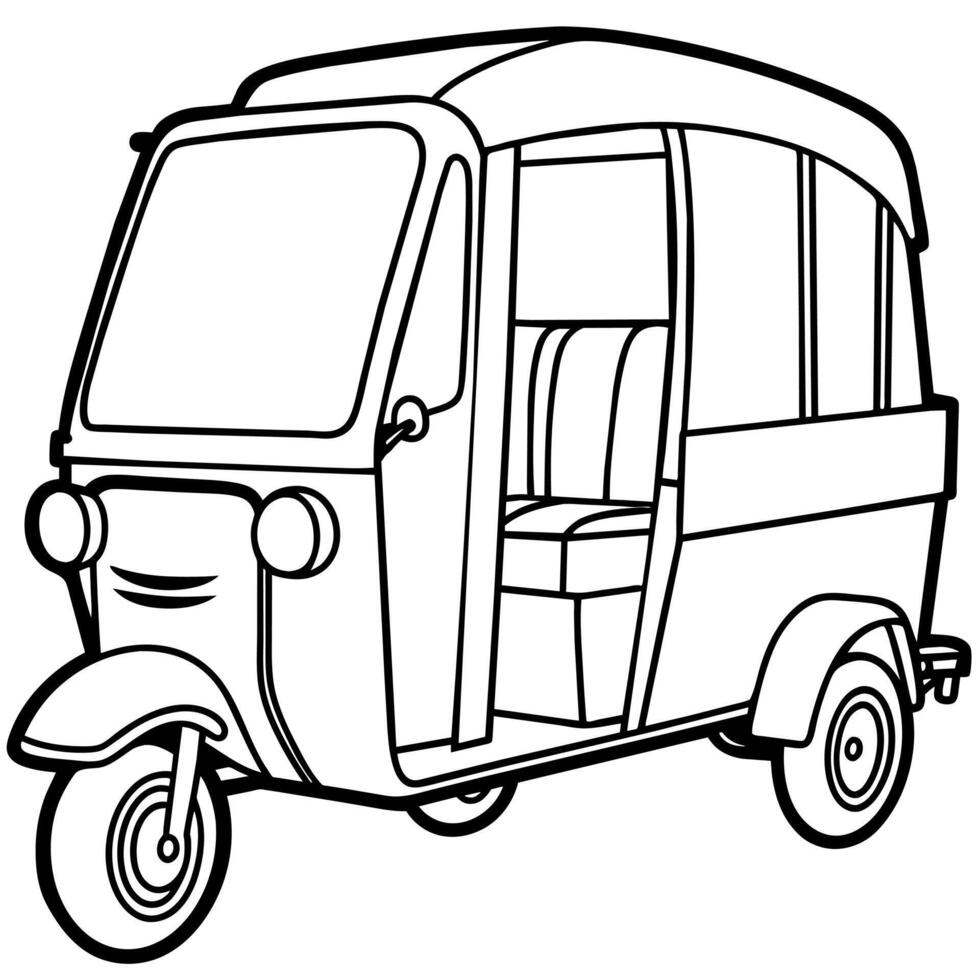 Auto Rickshaw outline illustration digital coloring book page line art drawing vector