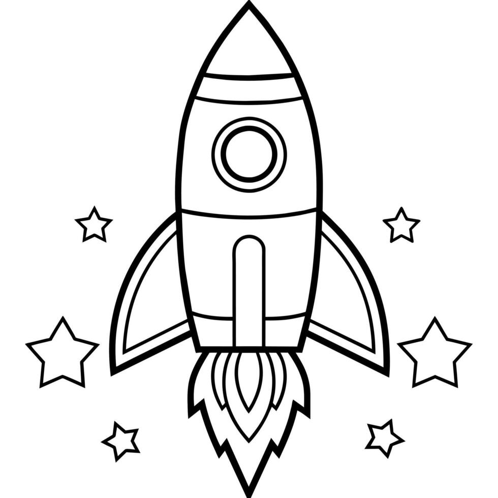 rocket outline illustration digital coloring book page line art drawing vector