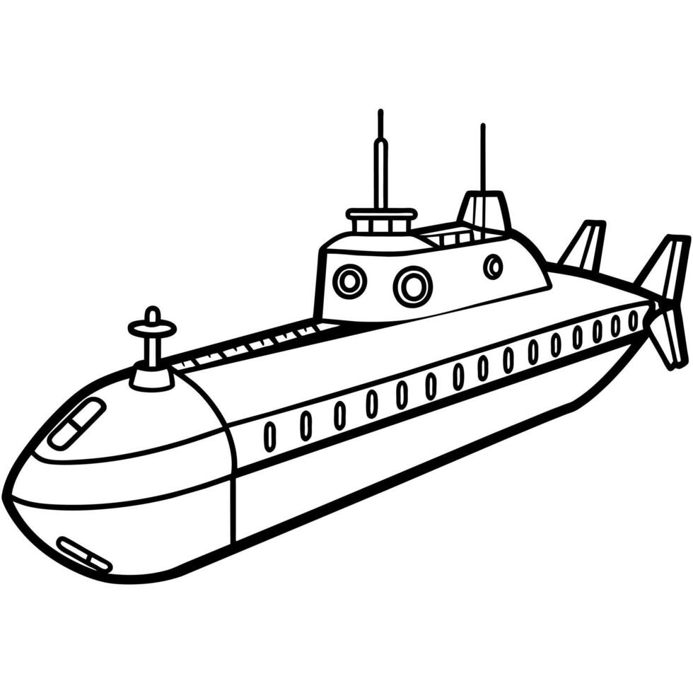 submarine outline coloring book page line art illustration digital drawing vector