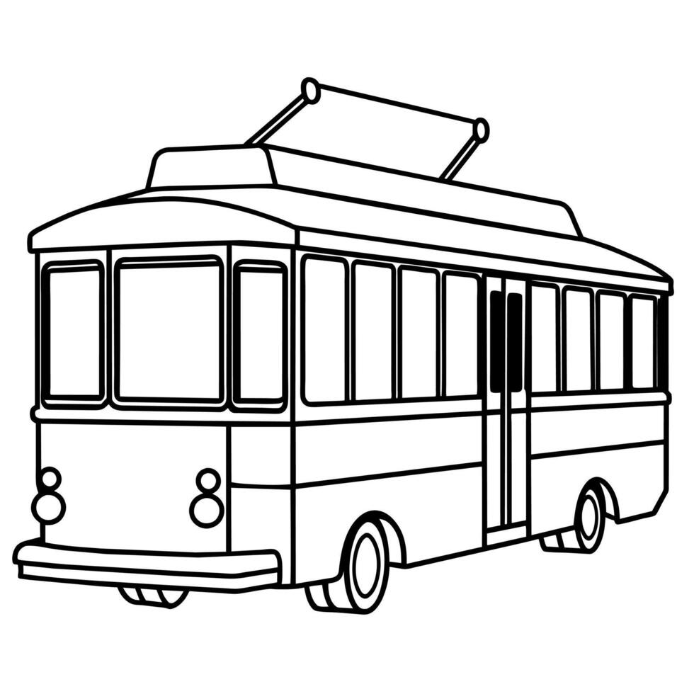 Trolleybus outline coloring book page line art illustration digital drawing vector
