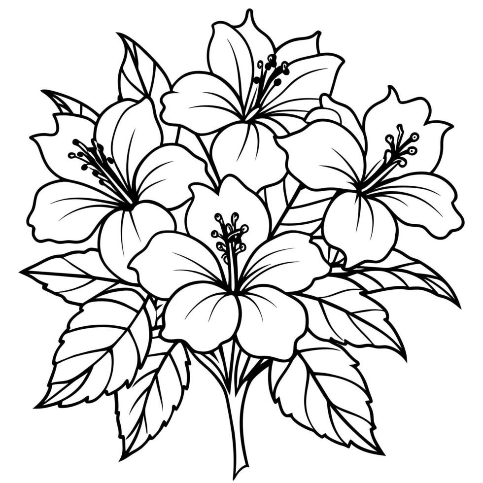 Hibiscus Flower Bouquet illustration coloring book page design, Hibiscus Flower Bouquet black and white line art drawing coloring book pages for children and adults vector