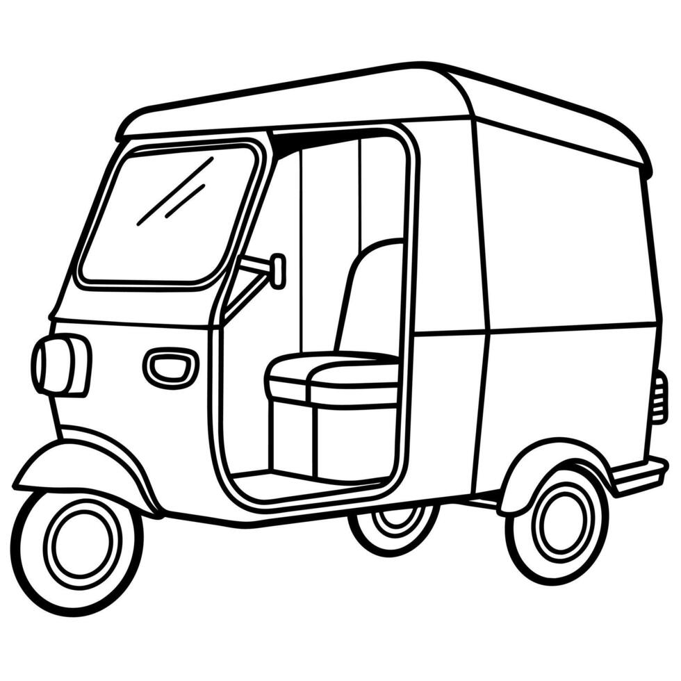 Auto Rickshaw outline illustration digital coloring book page line art drawing vector