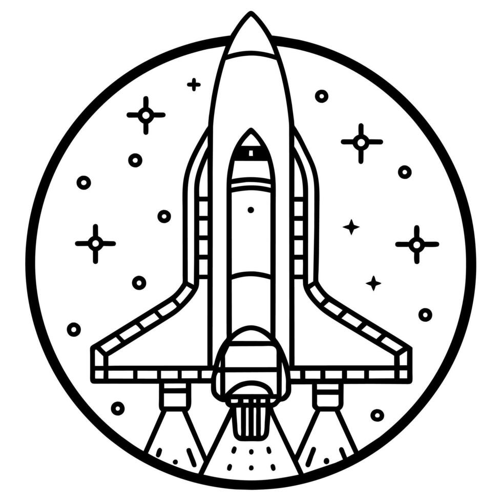 Space shuttle outline coloring book page line art illustration digital drawing vector