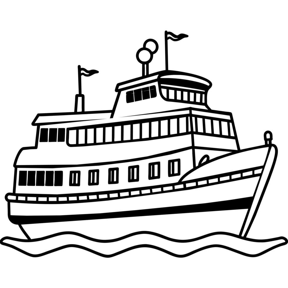 ferry outline illustration digital coloring book page line art drawing vector