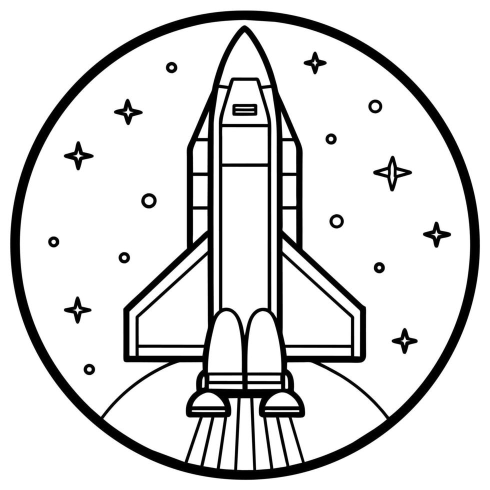 Space shuttle outline coloring book page line art illustration digital drawing vector