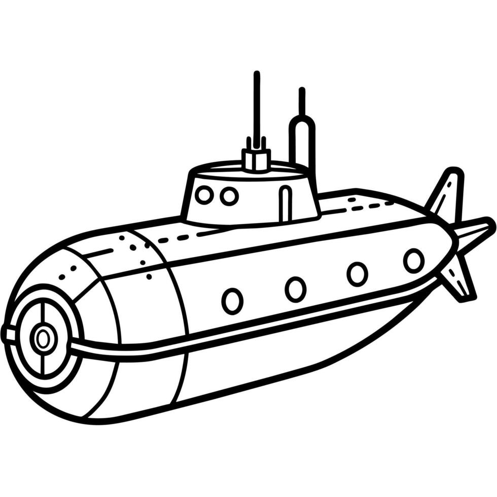 submarine outline coloring book page line art illustration digital drawing vector