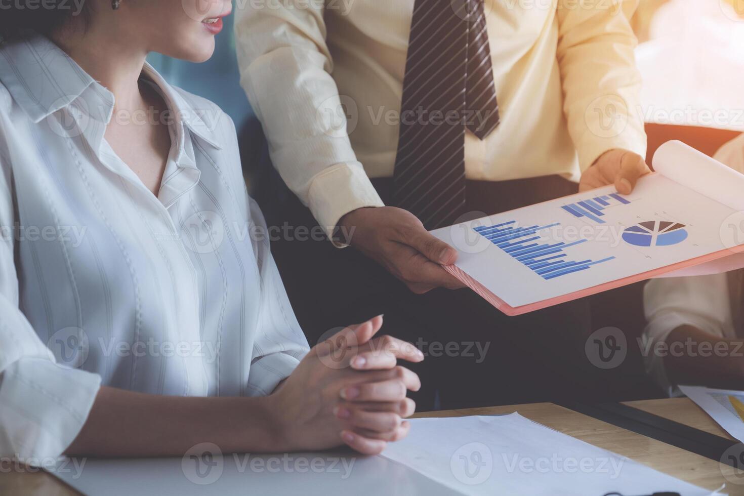 Group of Businessman and Accountant checking data document on digital tablet for investigation of corruption account . Anti Bribery concept. photo