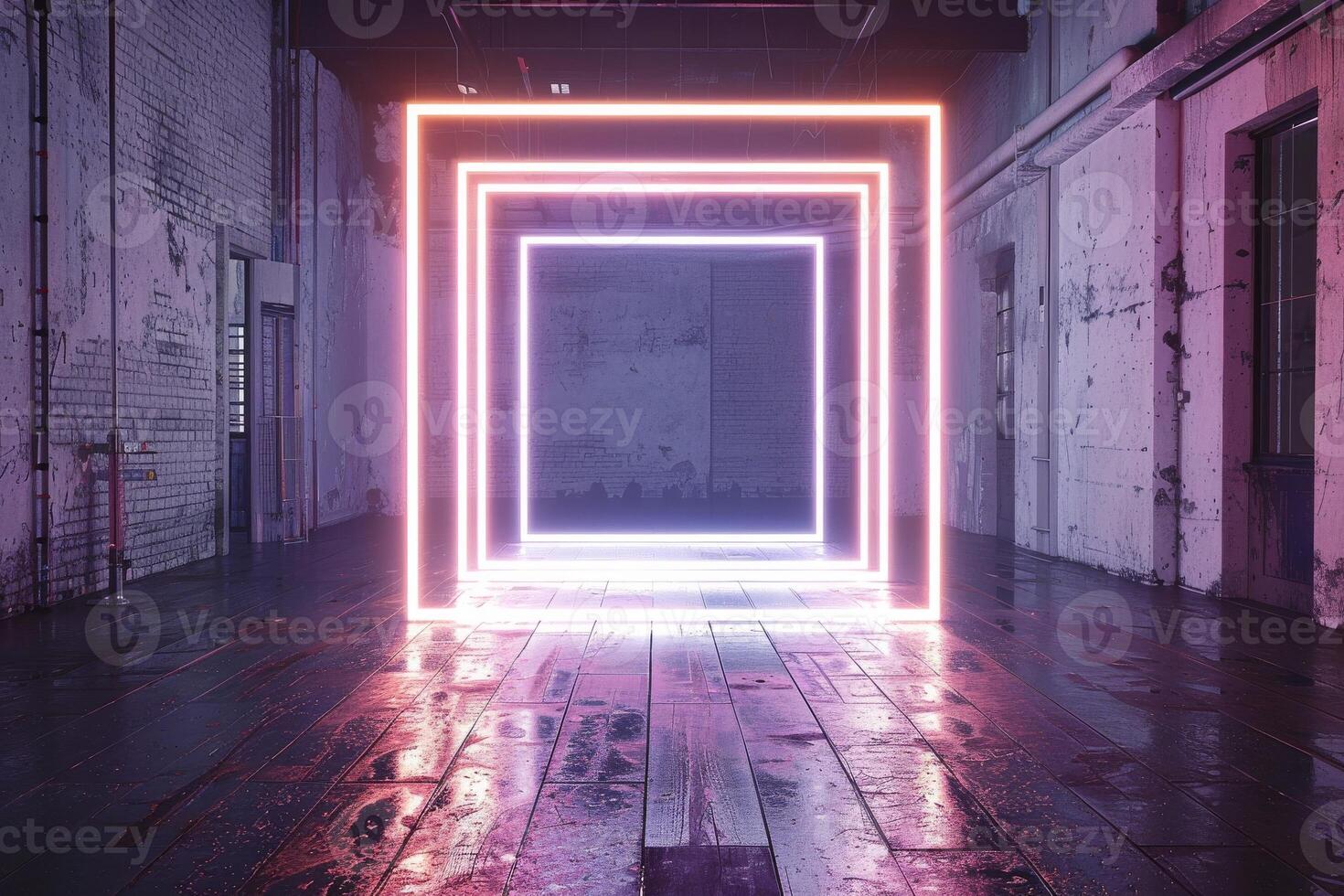Abstract square neon background. futuristic technology photo