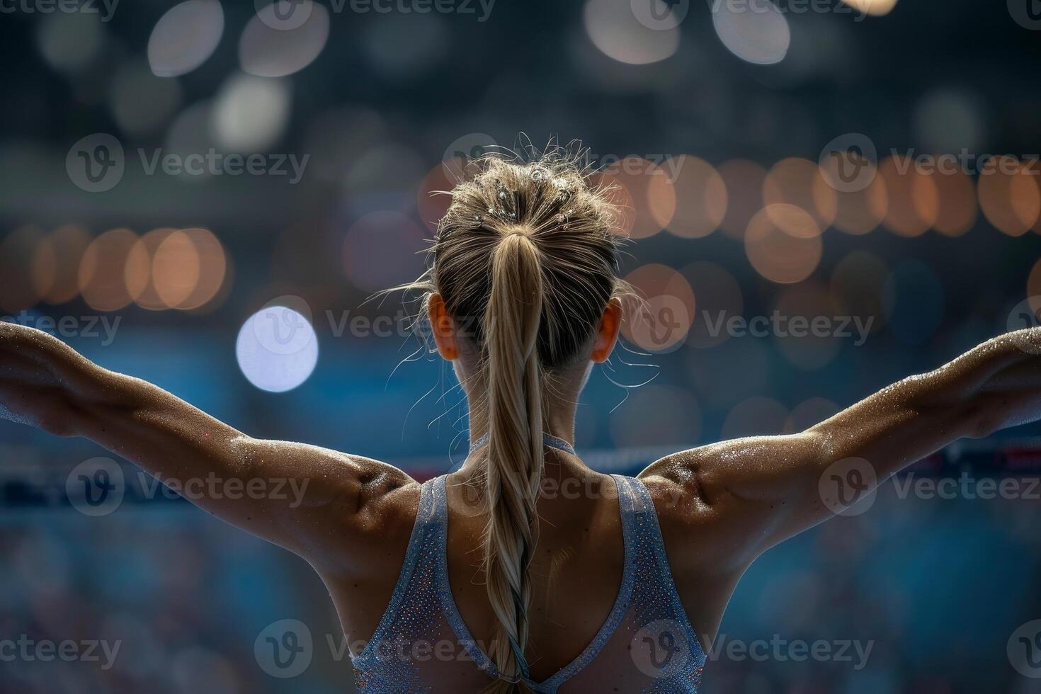 A woman running on a track with the word championship on the ground photo