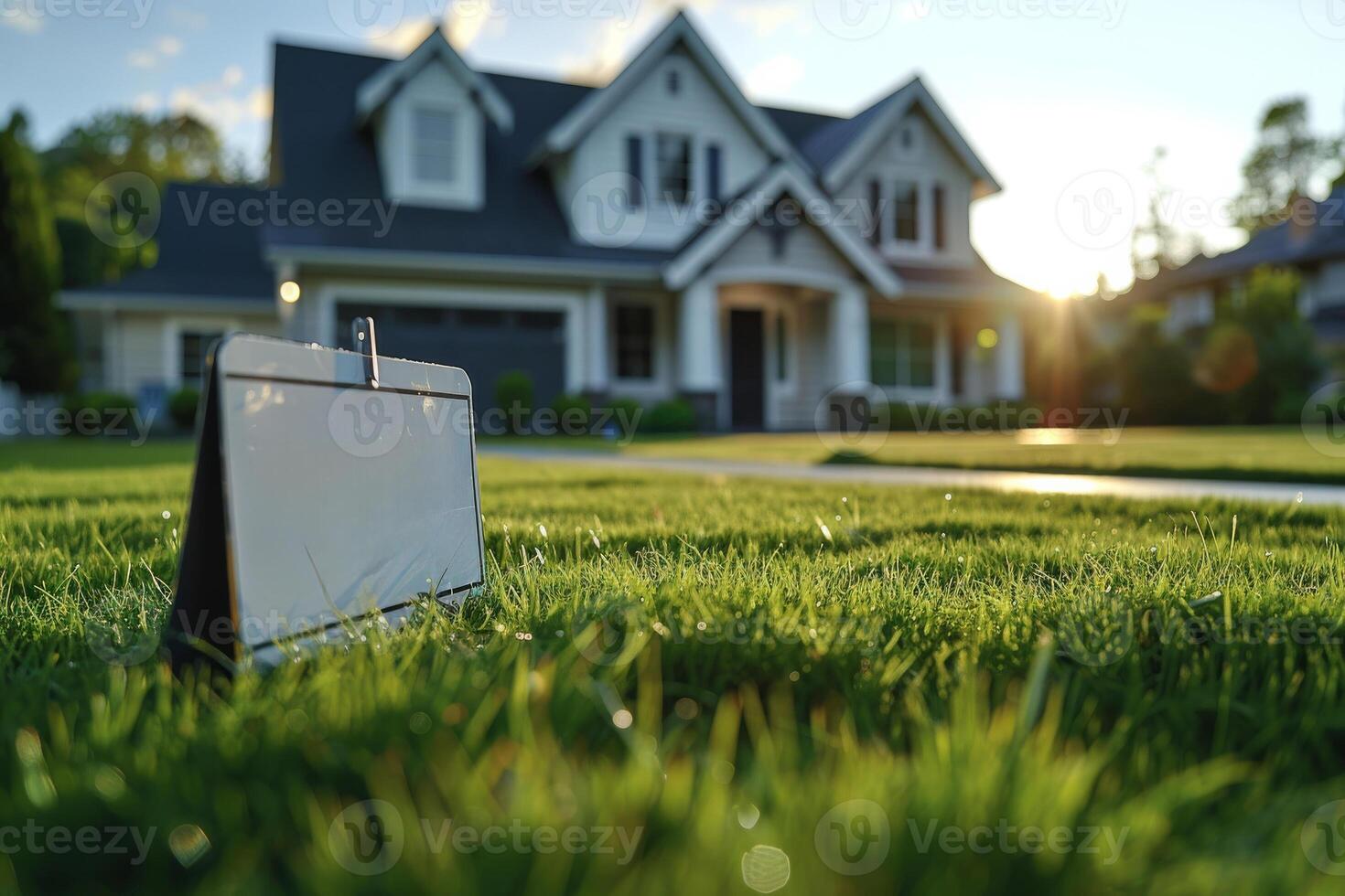 Real Estate concept. Empty sign board for rent house photo