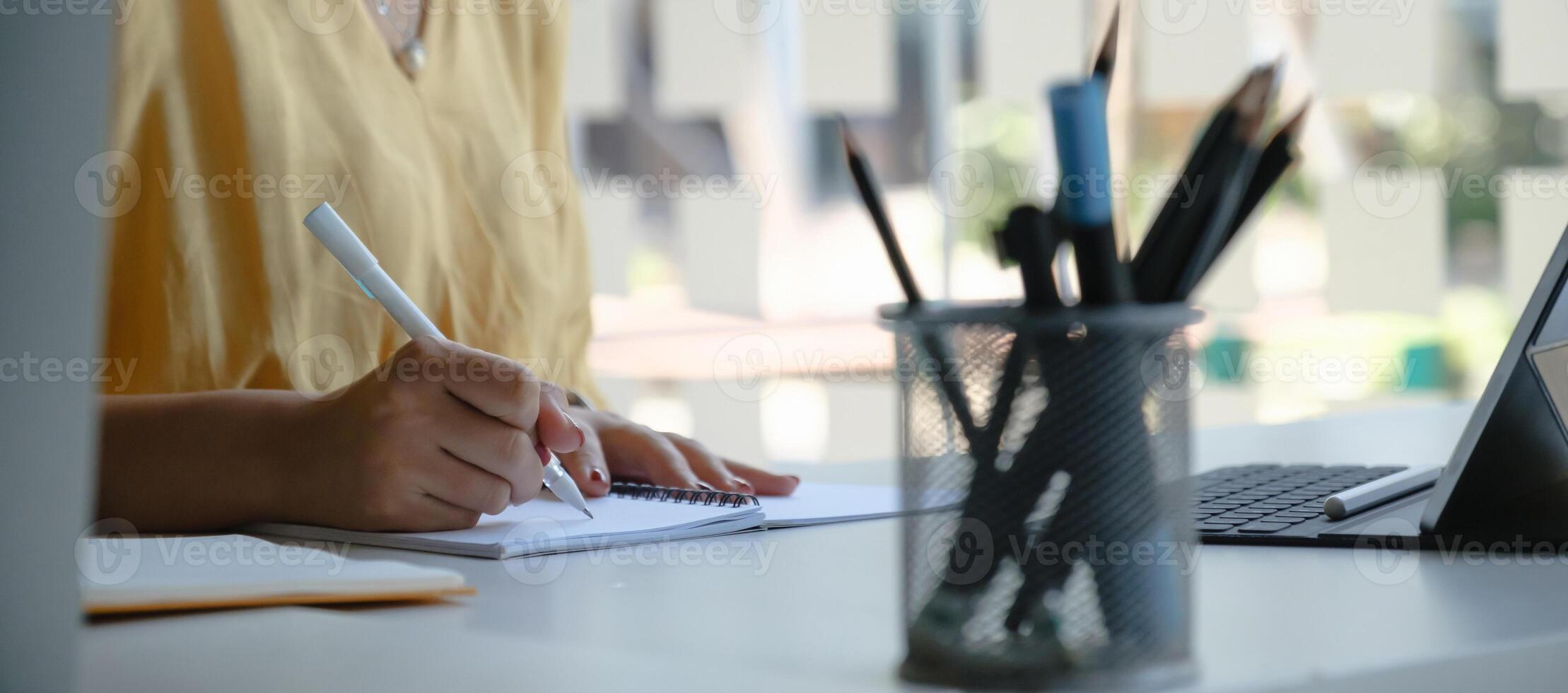 Close up hand of Fund managers consultation and discuss about analysis Investment stock market by data document. photo