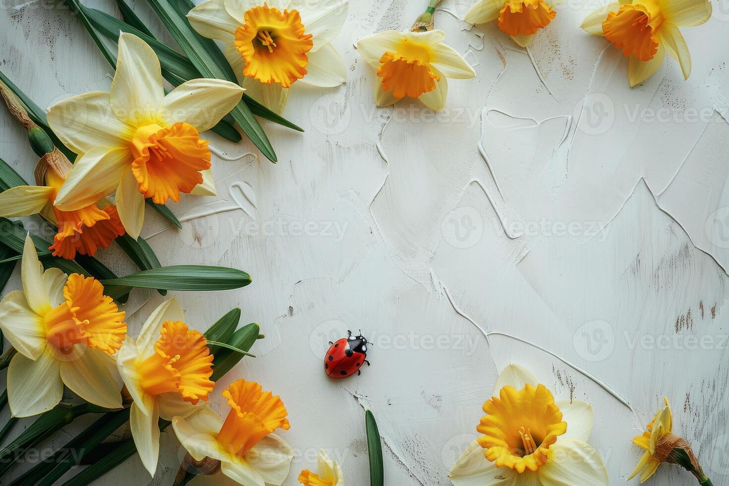 A flower arrangement with a ladybug on it photo