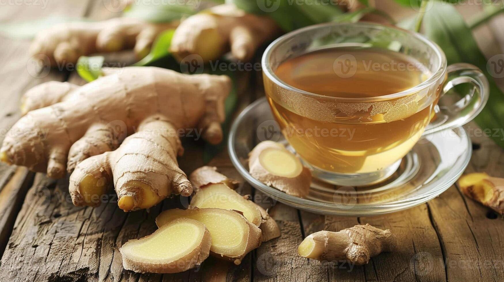 Fresh ginger and ginger tea photo