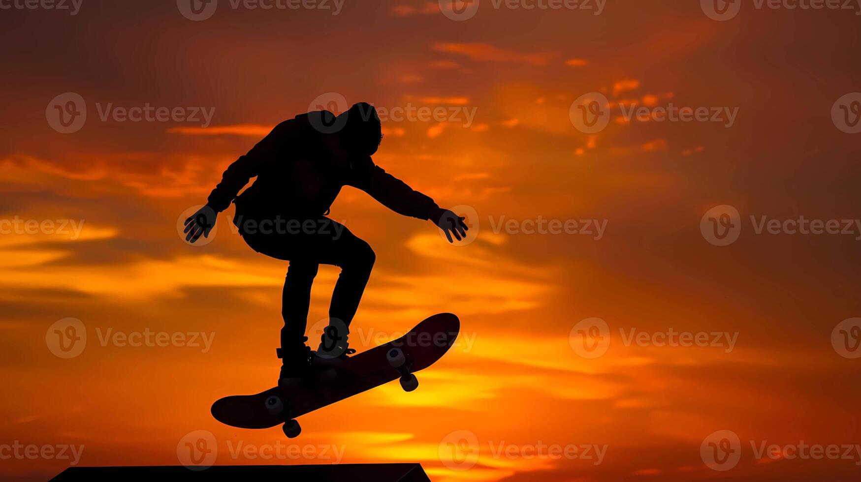 Silhouette of a skilled guy on balance board on sunset photo