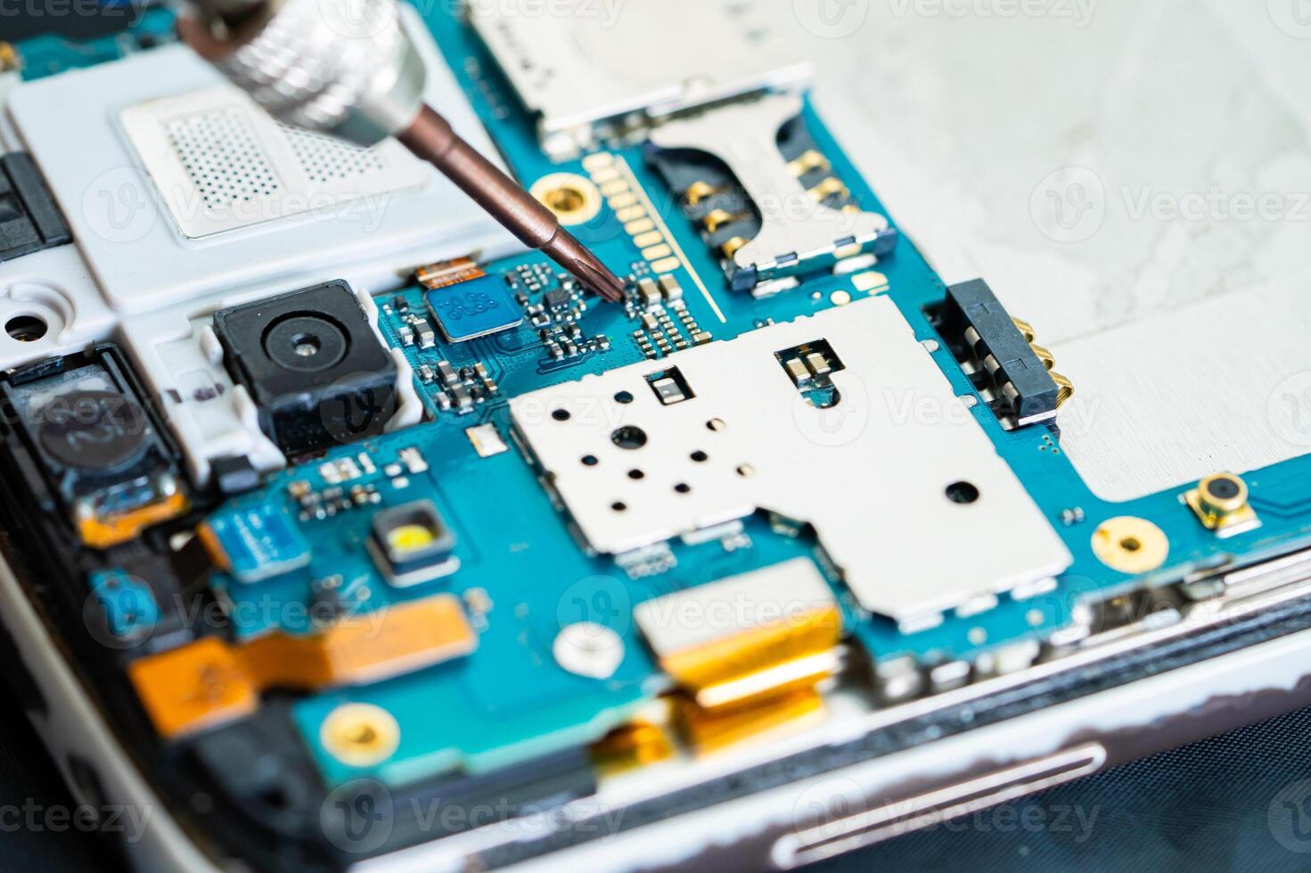 Repairing and upgrade circuit mainboard of notebook, electronic, computer hardware and technology concept. photo