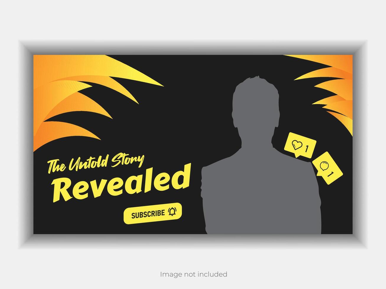 Untold story revealed social media thumbnail design, black and yellow color combo vector